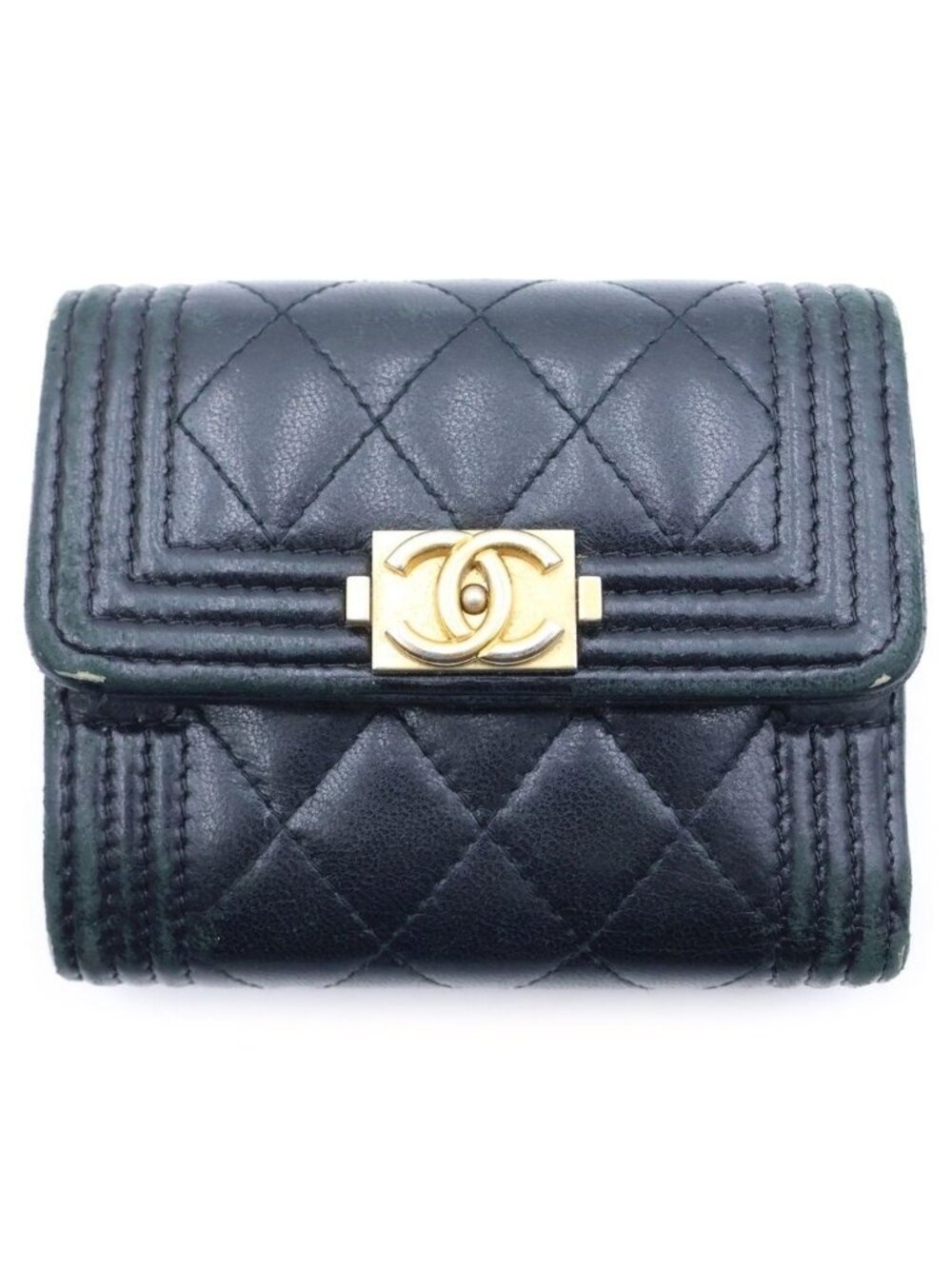 Chanel Boy Lambskin Leather Compact Wallet Trifold Black